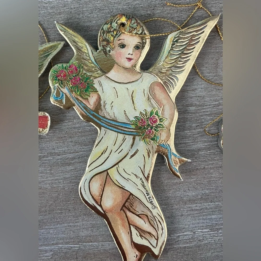 Set of 6 Vintage Die Cut Angel Ornaments Merrimack Cardboard Rare